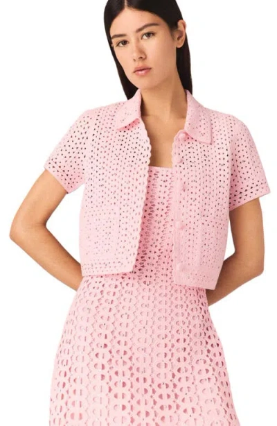 Maje Rhinestone Crochet Cardigan In Pink