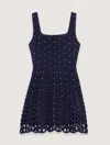 Maje Rhinestone Crochet Short Dress In Navy