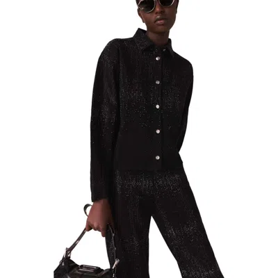 Maje Rhinestone Denim Shirt In Black