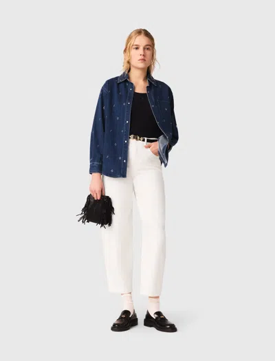 Maje Rhinestone Denim Shirt In Blue