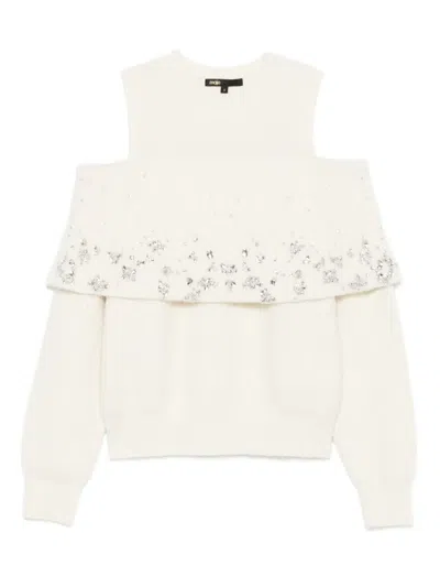 Maje Rhinestone-embellished Cold-shoulder Top In Neutral