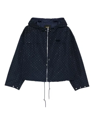 Maje Rhinestone-embellished Hooded Jacket In Blue