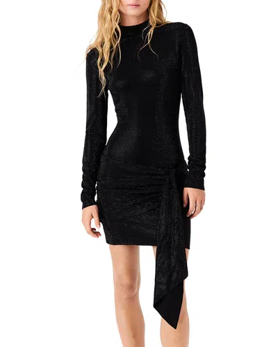 Maje Rhinestone Embellished Mock Neck Mini Dress In Black