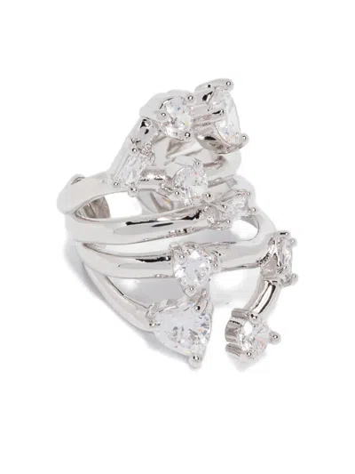 Maje Rhinestone-embellished Multi-row Ring In Silver