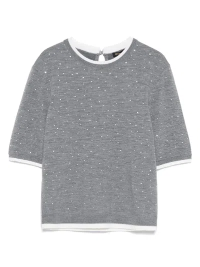 Maje Rhinestone-embellished T-shirt In Gray