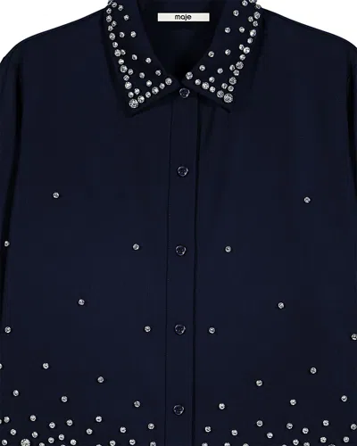 Maje Rhinestone Embroidered Shirt In Blue