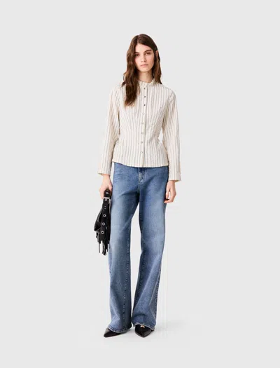 Maje Rhinestone High-neck Shirt In Blue