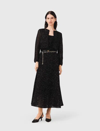 Maje Rhinestone Knit Cardigan In Black