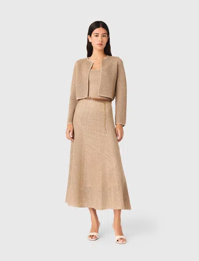 Maje Rhinestone Knit Cardigan In Brown
