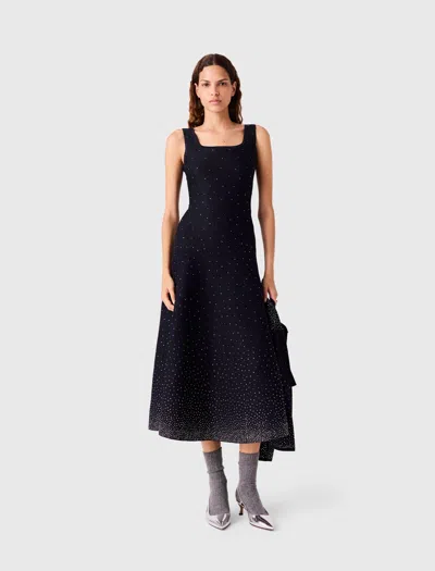 Maje Embellished Knit Fit-and-flare Maxi Dress In Blue