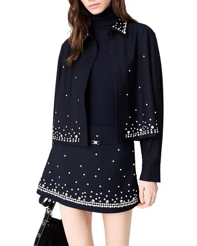 Maje Rhinestone Layered Skort In Blue