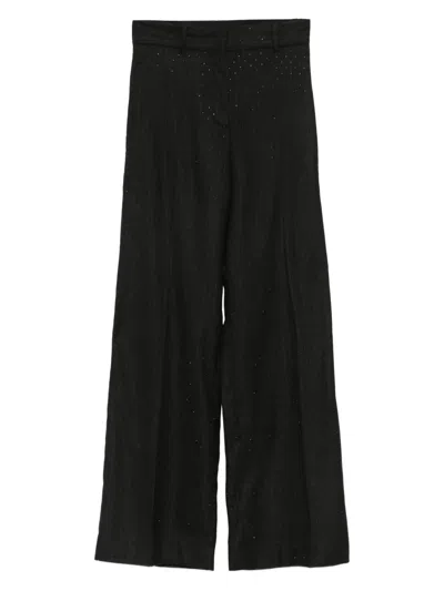 Maje Rhinestone Pinestripe Trousers In Black