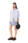 Maje Rhinestone Pleated Denim Skirt In Blue