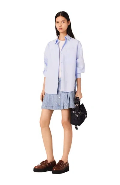 MAJE MAJE RHINESTONE PLEATED DENIM SKIRT