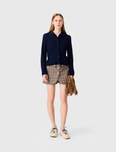 Maje Rhinestone Polo Collar Cardigan In Blue