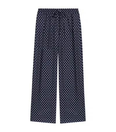 Maje Rhinestone Printed Wide-leg Trousers In Blue