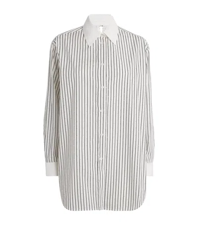 Maje Rhinestone Striped Longline Shirt In White