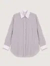 Maje Rhinestone Striped Shirt In Black / White Stripes