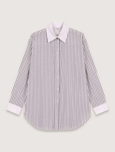 Maje Rhinestone Striped Shirt In Black / White Stripes