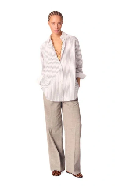 Maje Rhinestone Striped Shirt In Black/white Stripes