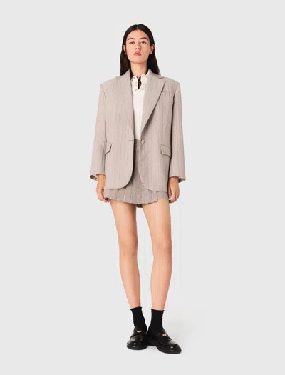 Maje Rhinestone Suit Jacket In Gray