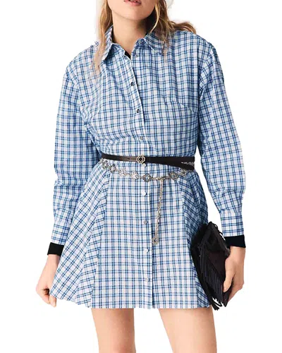 Maje Rhinestone Trim Cotton Shirt Dress In Blue
