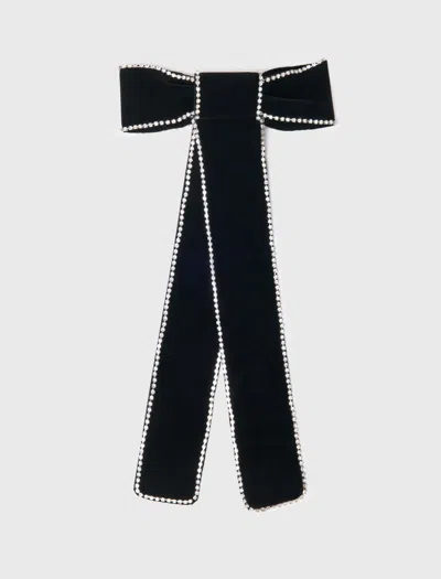 Maje Rhinestone Velvet Bow Barrette In Black