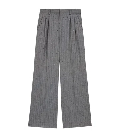 Maje Rhinestone Wide-leg Tailored Trousers In Black