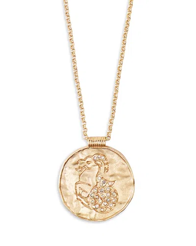 Maje Rhinestone Zodiac Pendant Necklace In Gold Tone, 26.5-29.5 In Capricorn