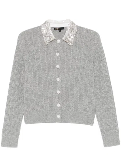 Maje Rhinestoned Cardigan In Grey