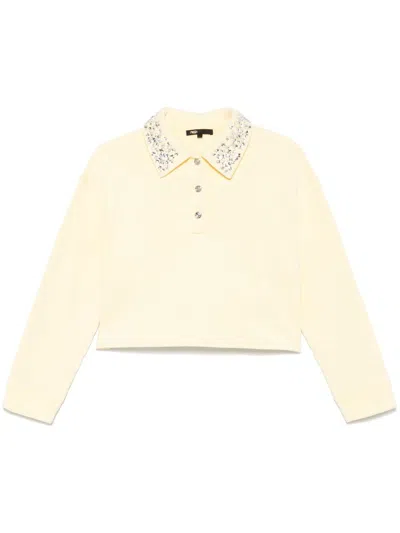 Maje Rhinestoned Polo Top In Yellow