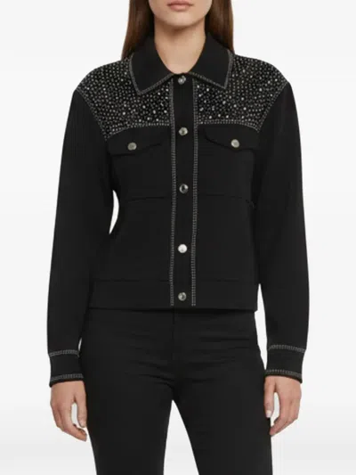Pre-owned Maje Rhinestone-embellished Cardigan In Black