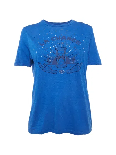 Pre-owned Maje Rhinestone-embellished Graphic-print T-shirt In Blue