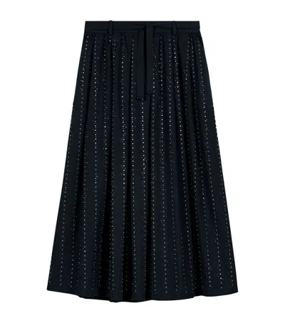 Maje Rhinestone-embellished Midi Skirt In Blue
