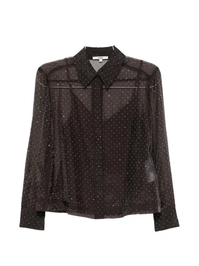 Maje Rhinestone-embellished Sheer Shirt In Brown