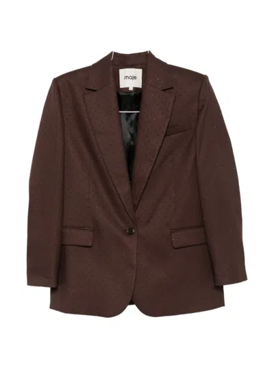 Maje Rhinestone-embellished Striped Blazer In Brown