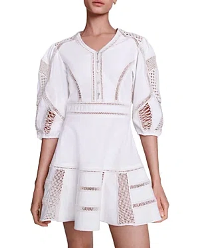 Maje Riany Cotton Embroidered Dress In Ecru