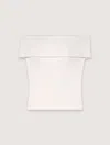 Maje Womens Blanc Bardot-neck Slim-fit Stretch-woven Top In White