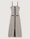 Maje Womens Stripe-pattern Ribbed-knit Cotton-blend Maxi Dress Bleus In Navy / Ecru