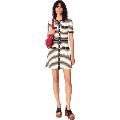 Maje Rib Knit Short Dress In Navy/ecru