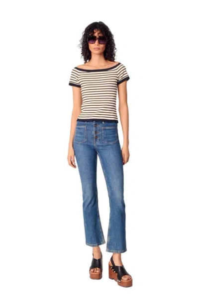 Maje Rib Knit Short Sleeve Boat Neck Top In Multi