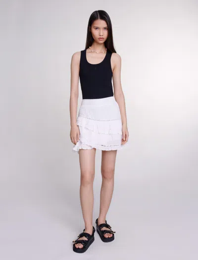 Maje Embroidered-logo Ribbed Tank Top In Black
