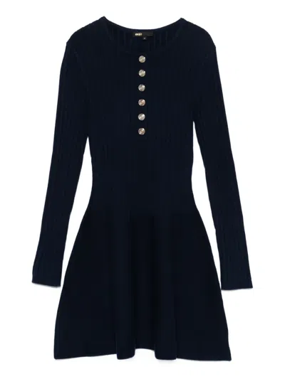 Maje Ribbed Button-front Dress In Blue