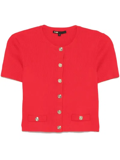 Maje Ribbed Cardigan In Red