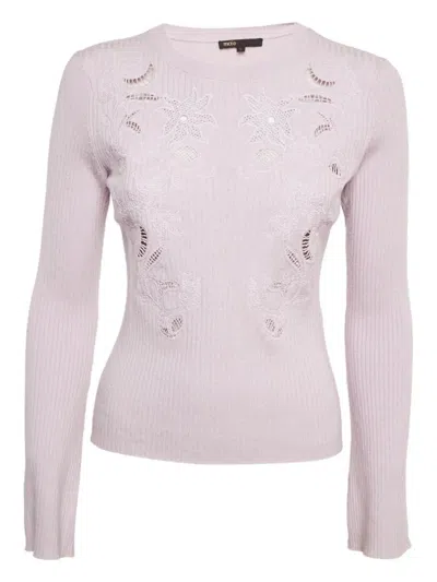 Pre-owned Maje Ribbed Floral-embroidery Sweater In Pink