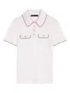 Maje Womens Ecru Flap-pocket Ribbed Stretch-knit Polo Shirt In White