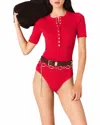 Maje Ribbed Knit Sleeve Bodysuit In Red