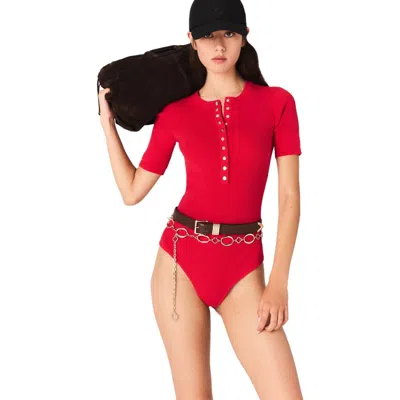 MAJE MAJE RIBBED KNIT SHORT SLEEVE BODYSUIT