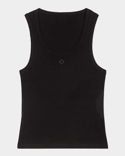 Maje Embroidered-logo Ribbed Tank Top In Black