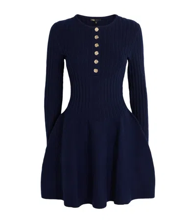 Maje Ribbed Knitted Mini Dress In Blue